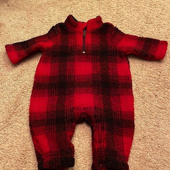 Old Navy Fleece One-Piece Red Black - Picture 2 of 6